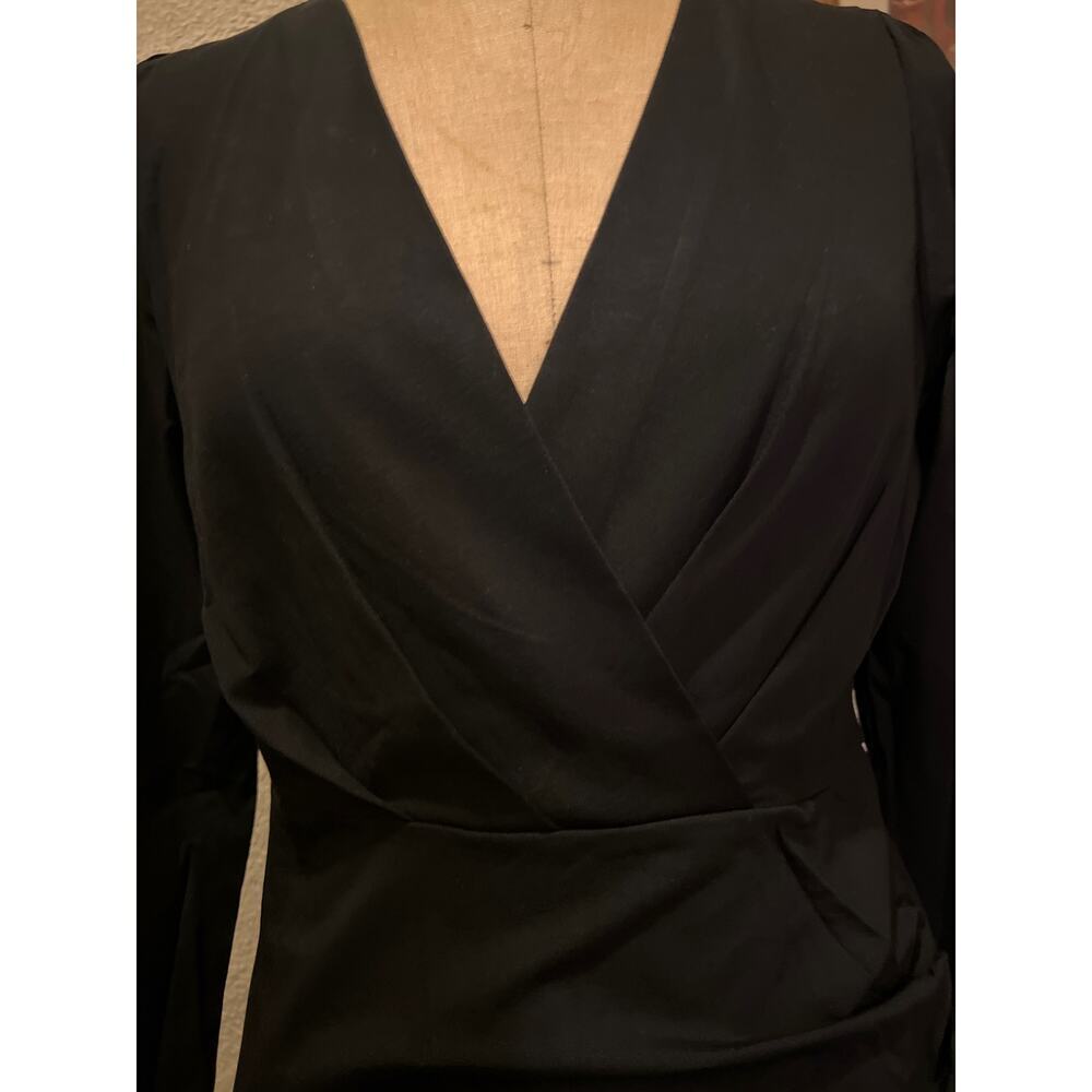 Sarin Mathews Deep V Neck Ruched Bodycon Long Sleeve Mini Dress Black NWT Size S - Picture 4 of 8